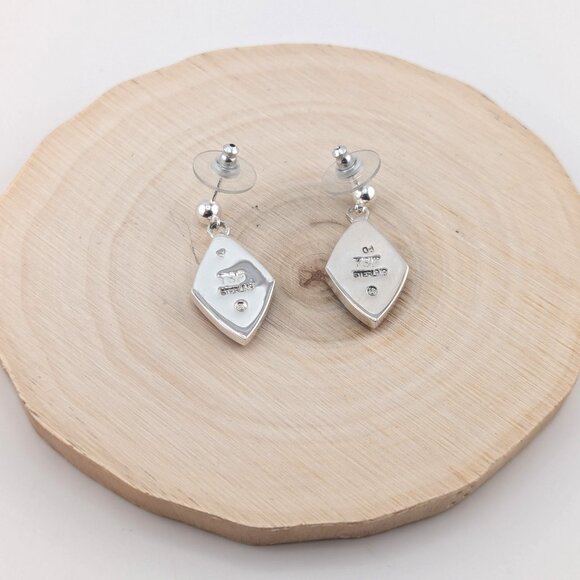 Handcrafted Navajo Multi Stone Inlay Dangle Sterling Silver Earrings Southwest** - Picture 10 of 10